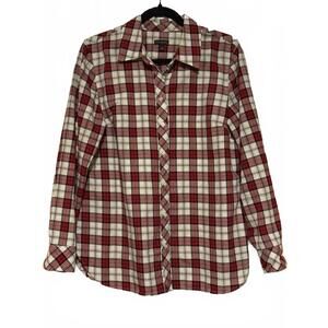 Talbots Women's Medium Red and White Plaid Button-Up Shirt